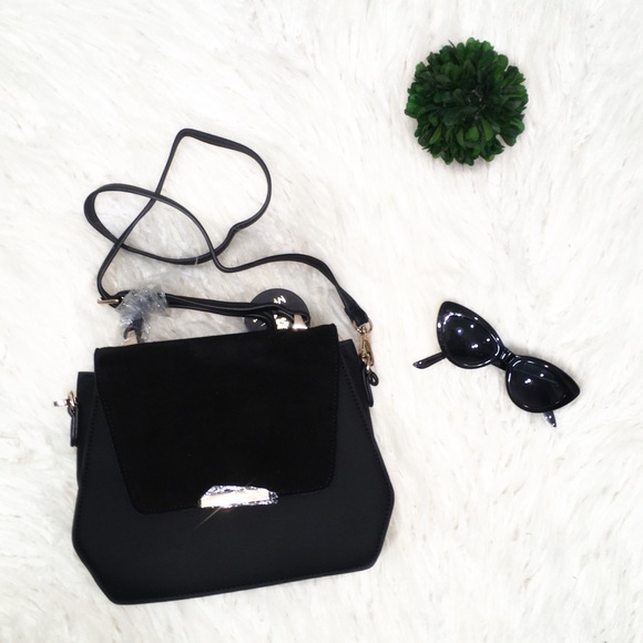 Moda Luxe Handbags - “Ashley” Black Suade Crossbody Bag